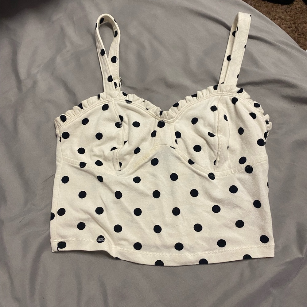 Black and white polkadot cropped tank top